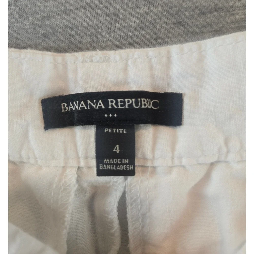 Banana Republic Linen Crop Pants Women 4P White Cuffed Button‎ Tab Trousers